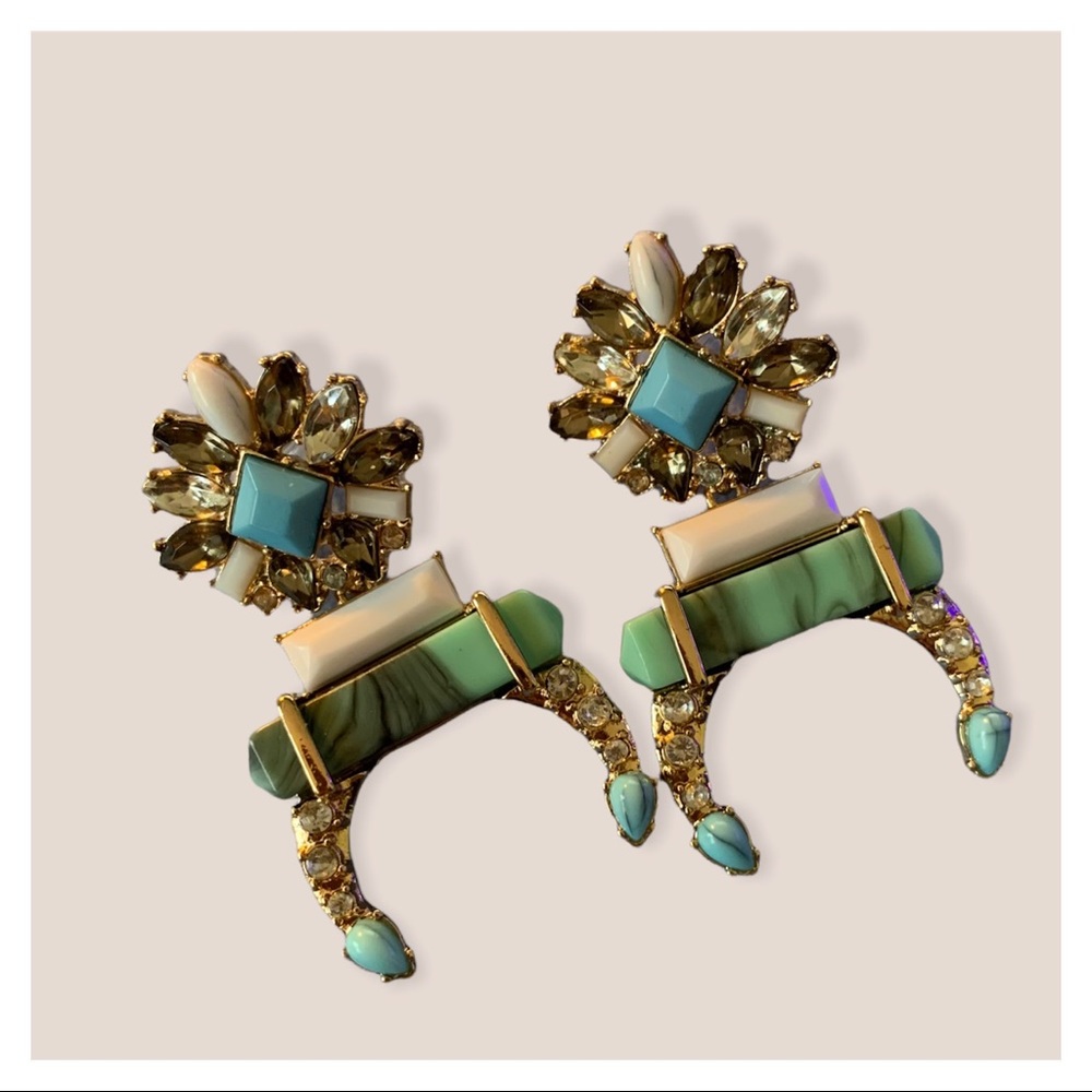Gold-tone Green and Turquoise Statement Earrings